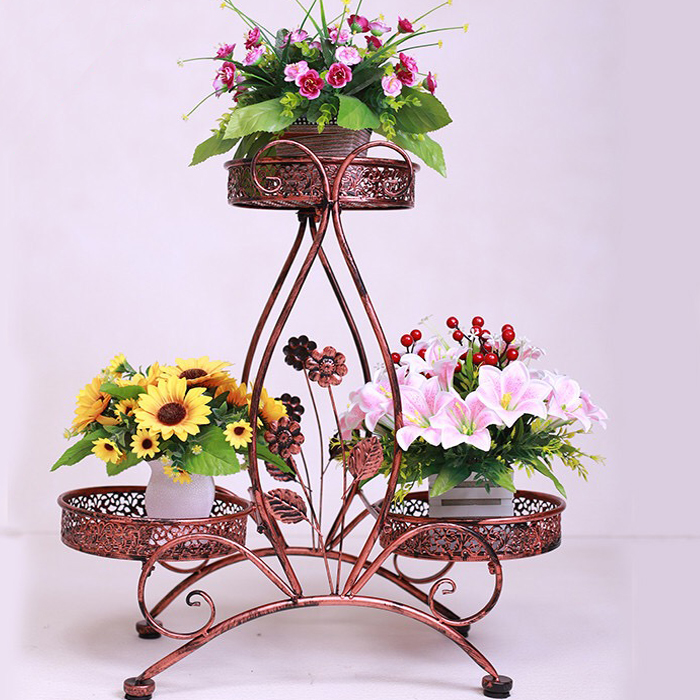 客戶分享——時(shí)尚簡易多層家用鐵藝花架手掃紅古銅漆